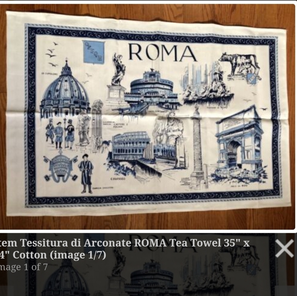 Tessitura di Arconate ROMA Tea Towel Wall Hanging 35" x 24" Made In Rome Italy